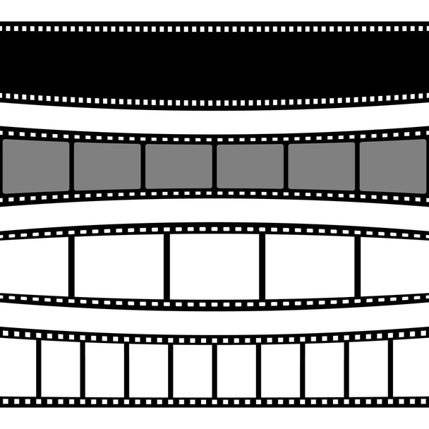 Colección de tiras de película curvas. Película de cine retro. Equipo de grabación de vídeo analógico. Ilustración vectorial. - Vector, Imagen