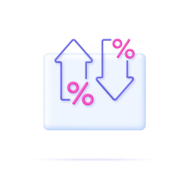 3D Percent and arrow icon. Percentage with arrow up and down. Interest rate, finance, banking, credit and money sphere concept. Trendy and modern vector in 3d style. - Vector, Image