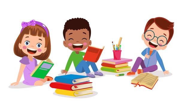 roztomilé malé děti baví čtení knih - Vektor, obrázek