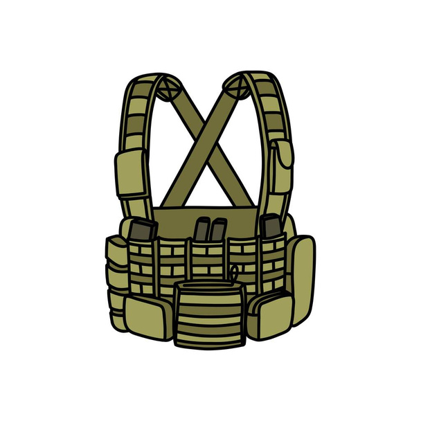 military chest rig doodle icon, vector illustration - Vector, Image