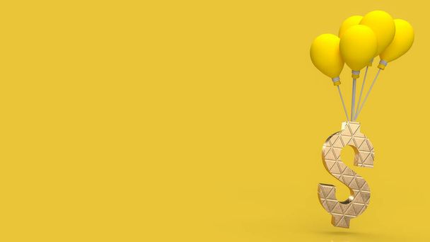 sarı balonlar ve iş konsepti 3D görüntüleme için altın dolar sembolü - Fotoğraf, Görsel