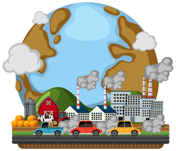 Globalne ocieplenie wynikające z ilustracji gazów zanieczyszczających - Wektor, obraz