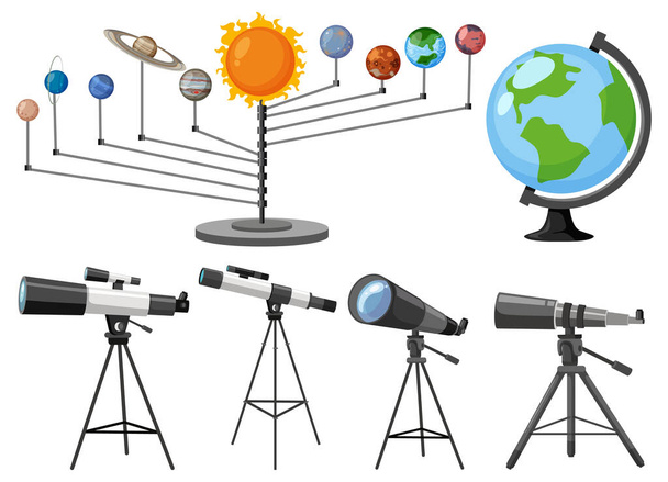 Sbírka dalekohledů na ilustracích stativů - Vektor, obrázek