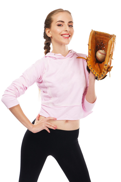schöne Frau mit Baseball-Ausrüstung - Foto, Bild