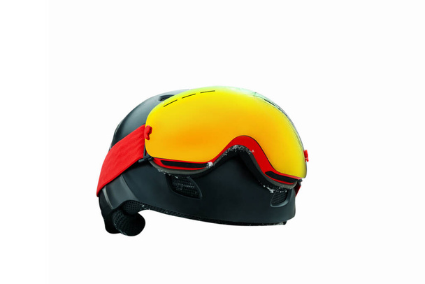 Ski helmet with goggles isolated on white background - Photo, Image
