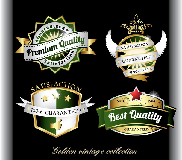 Vintage negro dorado etiquetas de calidad premium
 - Vector, Imagen