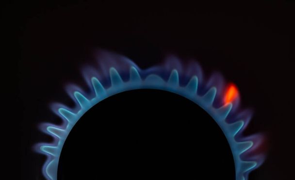 Top view of burning gas burner on black background - Photo, Image