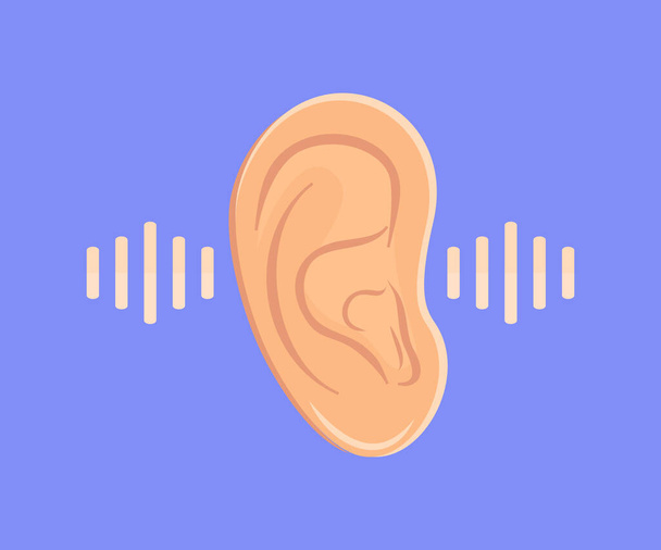 Hören, Hören, Logodesign des menschlichen Ohrorgans. Hören Audio Sound Waves Vektor Design und Illustration. - Vektor, Bild