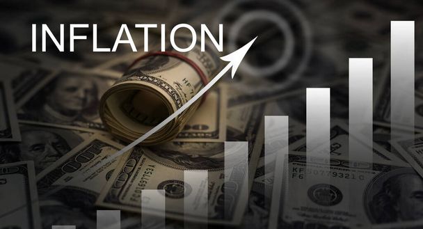 Finanzgrafik Inflation 2023 und Dollar. - Foto, Bild
