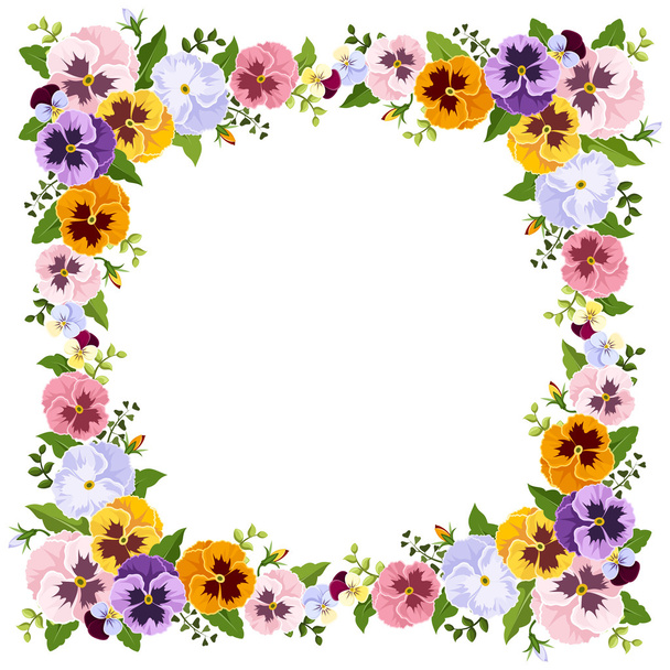 Frame with colorful pansy flowers. Vector illustration. - Διάνυσμα, εικόνα