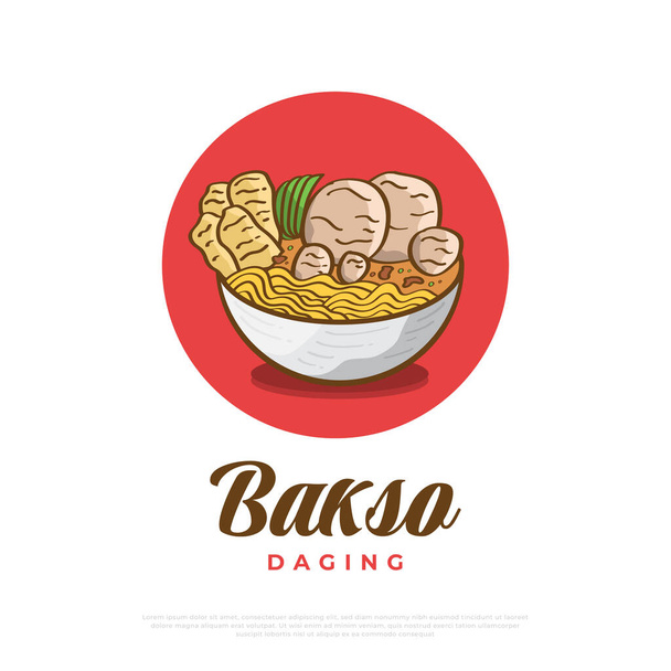 Illustration de Bakso ou boulettes de viande dessinées à la main, servies avec des nouilles et des craquelins. Cuisine asiatique Illustration - Vecteur, image