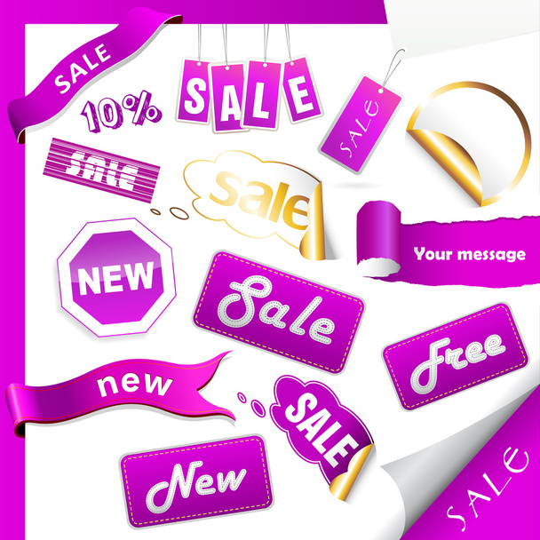 Set of purple sale tags. - Vektor, obrázek