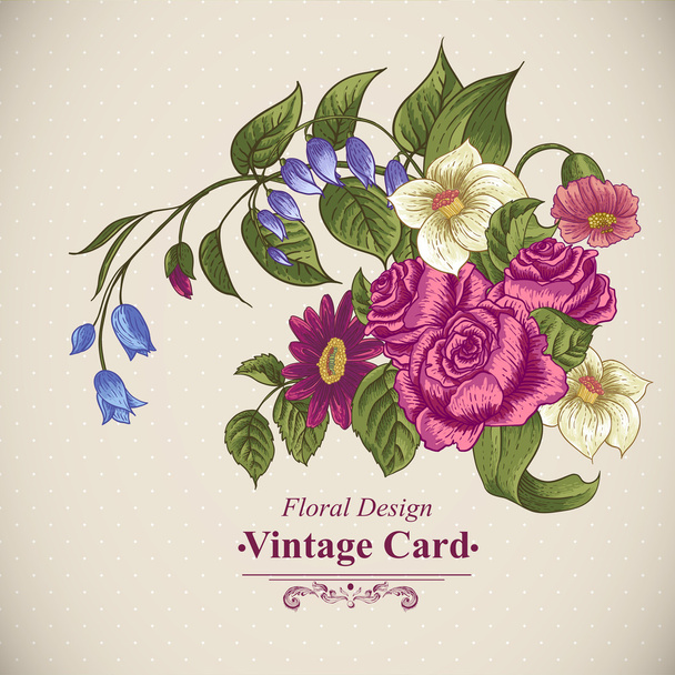 Vintage kukka kortti ruusuja ja luonnonvaraisia kukkia
 - Vektori, kuva