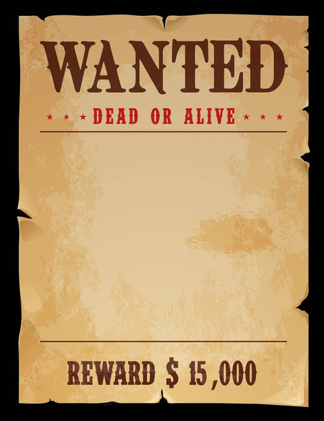 Western wanted banner. Dead or alive vintage poster. Outlaw or criminal hunter reward, Wild West sheriff award, law and justice vector frame or paper banner with torn and ripped sides - Vector, Image