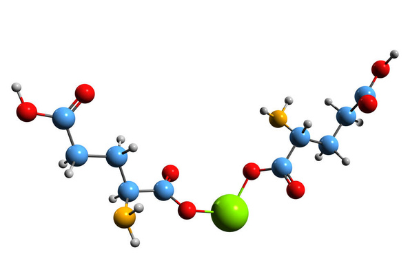  Imagem 3D da fórmula esquelética de diglutamato de magnésio estrutura química molecular do realçador de sabor isolado no fundo branco - Foto, Imagem