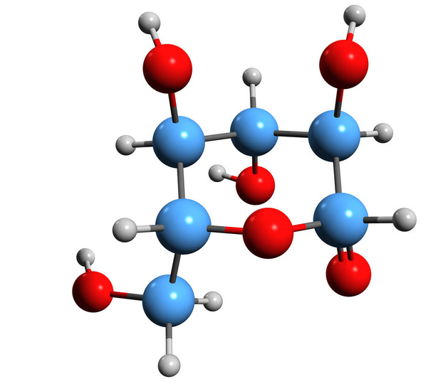  3D image of Glucono delta-lactone skeletal formula - molecular chemical structure of food additive isolated on white background - Photo, Image