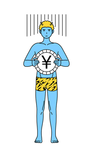 日本の伝統行事「節分(せつぶん) 」 2月、虎のプリントパンツ姿の青鬼男、為替差損や円安のイメージ - ベクター画像