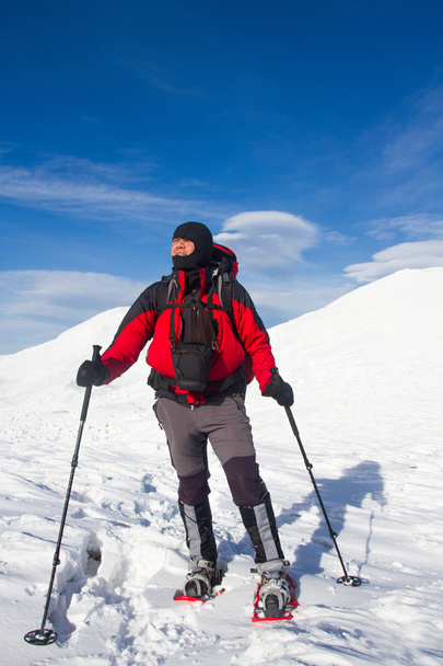 Hiker in winter mountains - Foto, Imagen