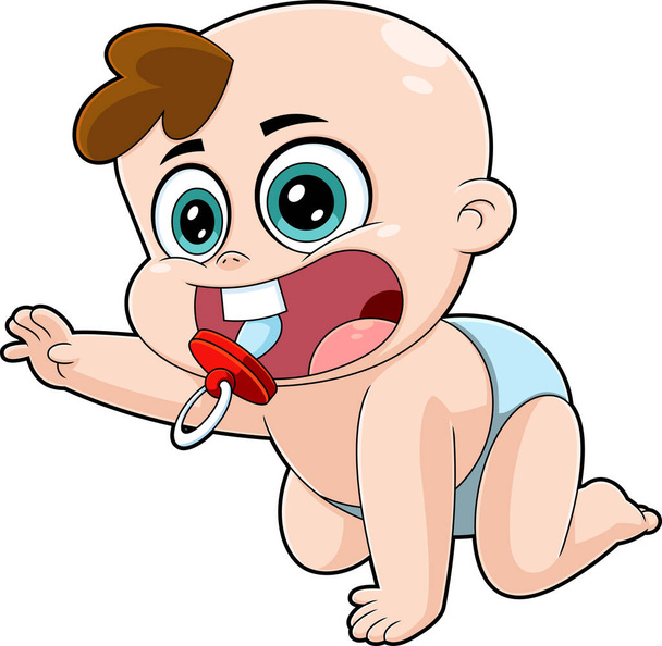 Caráter bonito dos desenhos animados do menino do bebê rastejando. Ilustração desenhada à mão vetorial isolada em fundo transparente - Vetor, Imagem
