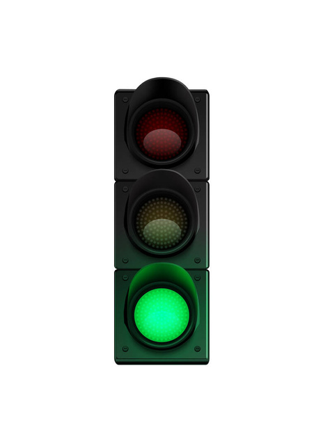 Traffic lights realistic composition with traffic light icon with glowing light on blank background vector illustration - Vector, Image