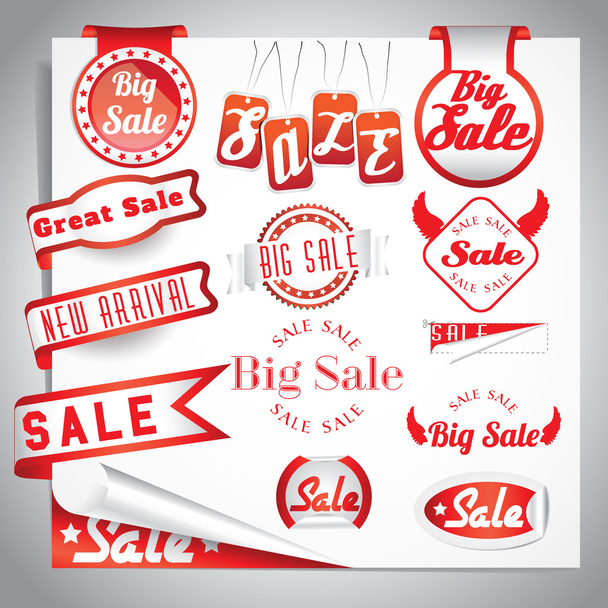 Abstract sale items (detailed and shaded) with shopping carts and shopping bags and sale labels - Vector, Image