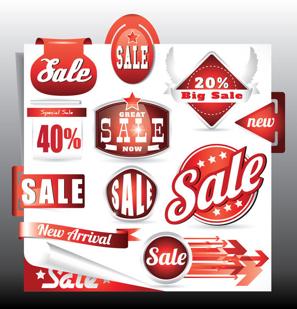 Abstract sale items (detailed and shaded) with shopping carts and shopping bags and sale labels - Vector, Image