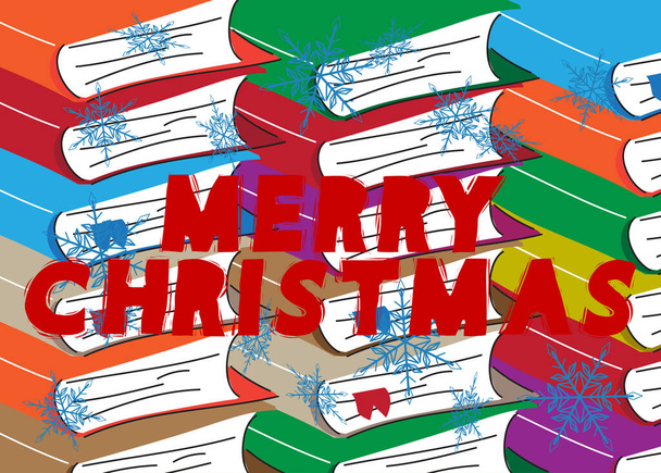 Merry Christmas word on a book, cartoon vector illustration. - Vector, Image