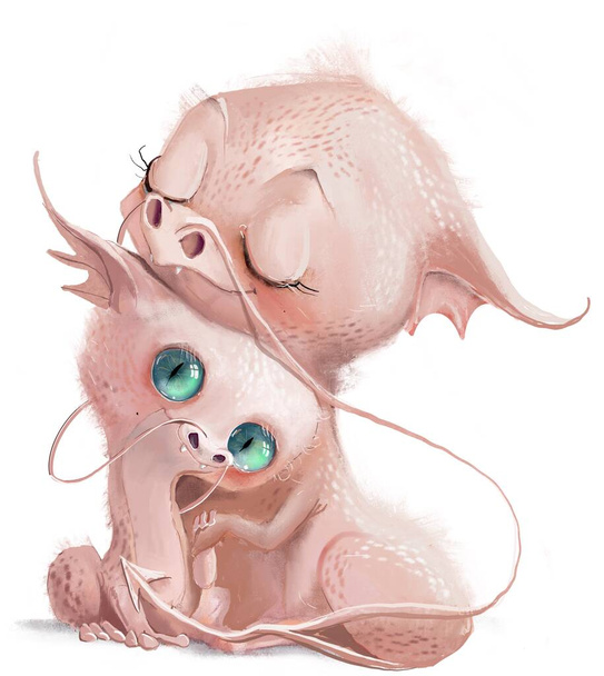 cute white dragons - mom and kid - are huging - Foto, imagen