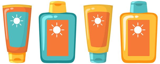 Lotion solaire bouteille set illustration - Vecteur, image