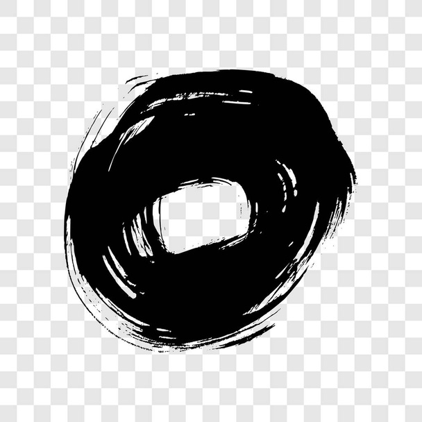 Schwarzer Grunge Pinselstrich in Kreisform. Farbkreis. Tintenfleck isoliert auf transparentem Hintergrund. Vektorillustration - Vektor, Bild