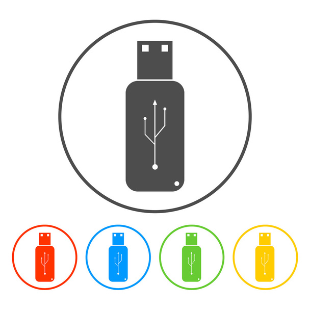 USB ikona - wektor zestaw płaski guzik - Wektor, obraz
