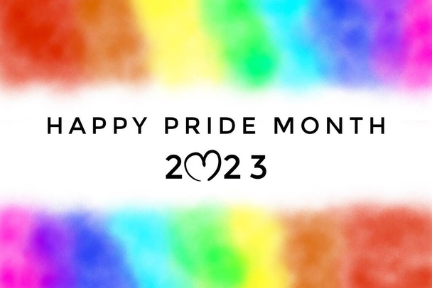 Tekening van regenboogkleuren met teksten happy pride maand 2023, concept voor nieuwjaarsvieringen - Foto, afbeelding