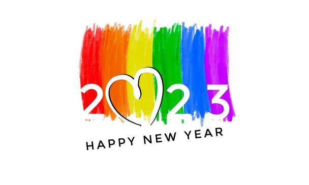 Disegno di colori arcobaleno con testi felice anno nuovo 2023, concetto per le celebrazioni di Capodanno - Foto, immagini