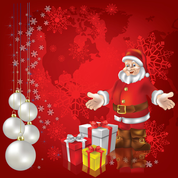 Kerst groeten van santa claus met geschenken - Vector, afbeelding