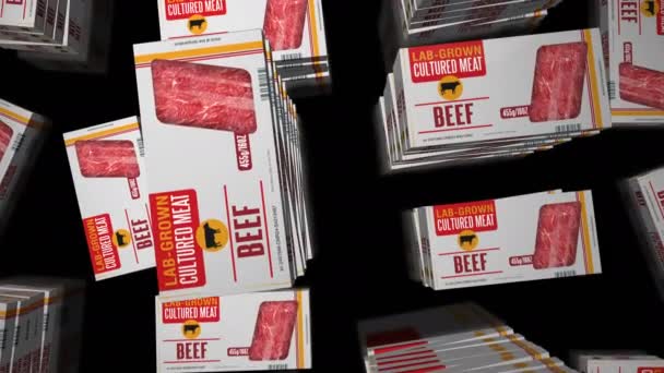 Cultured meat lab-grown box production. Synthetic beef from biotech science pack production. Abstract concept 3d rendering loopable seamless animation. - Footage, Video