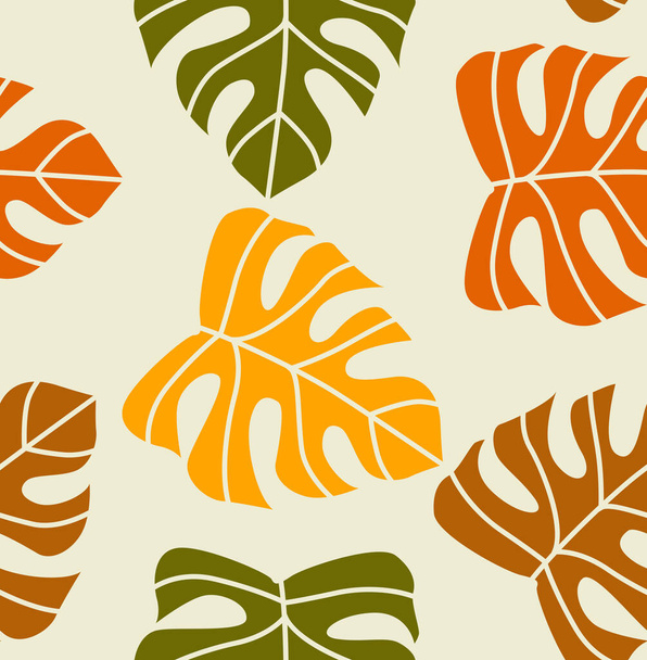 Vector seamless tropical background. Botanical pattern. Bright foliage. Tropical plants. Fabric, paper, wallpaper. - Vector, Image