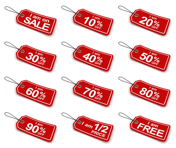 Sale tags with different discounts, 3d render - Valokuva, kuva