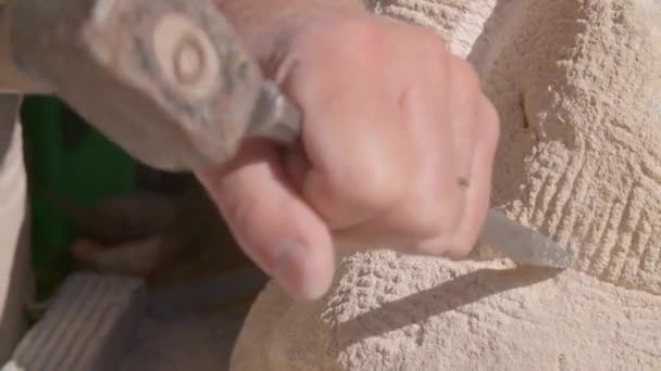 stone sculptor chiseling stone in slow motion. High quality 4k footage - Footage, Video