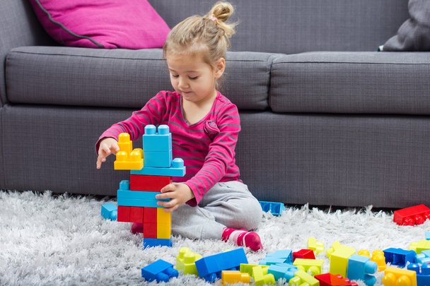 Little Girl Playing With Blocks - Photo, Image