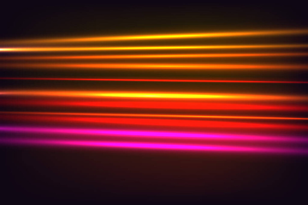 Ilustración vectorial del efecto de luz de alta velocidad. Fondo de velocidad colorido abstracto con líneas en forma de giro de pista. Líneas velocidad - Vector, Imagen