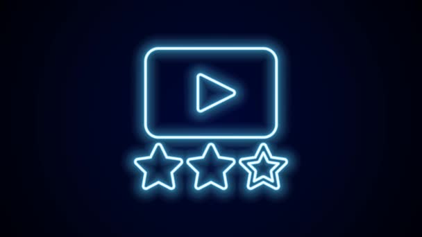 Glowing neon line Film or movie cinematography rating or review icon isolated on black background. 4K Video motion graphic animation. - Footage, Video