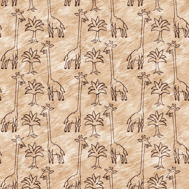 Cute safari dzika żyrafa wzór zwierząt dla niemowląt pokój wystrój. Bezszwowy afrykański futrzany brązowy teksturowane płci neutralny projekt druku - Zdjęcie, obraz
