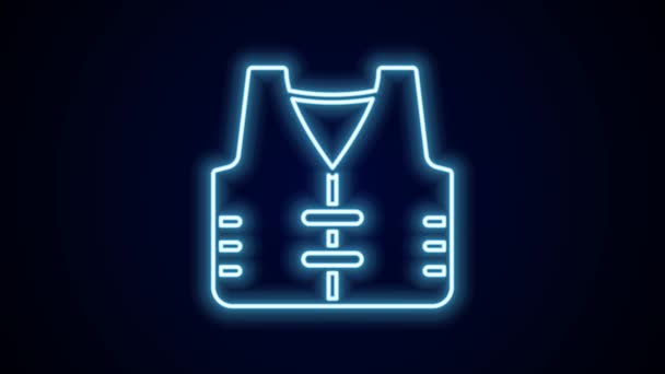 Glowing neon line Fishing jacket icon isolated on black background. Fishing vest. 4K Video motion graphic animation. - Footage, Video