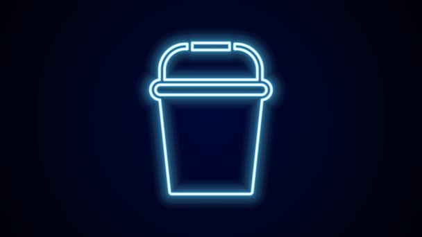 Glowing neon line Fishing bucket icon isolated on black background. Fish in a bucket. 4K Video motion graphic animation. - Footage, Video