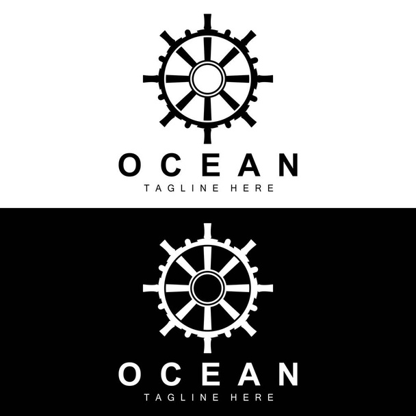 Логотип рулевого управления судном, вектор рулевого управления Ocean Icons с океанскими волнами, якорь парусника и веревка, фирменный дизайн парусного спорта компании - Вектор,изображение