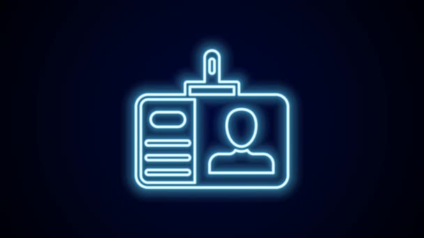 Linea al neon luminosa Icona del badge di identificazione isolata su sfondo nero. Può essere utilizzato per la presentazione, l'identità dell'azienda, la pubblicità. Animazione grafica 4K Video motion. - Filmati, video