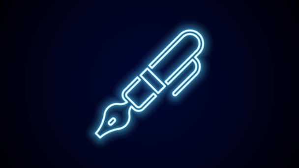 Linea neon incandescente Stilografica icona pennino isolato su sfondo nero. Penna strumento segno. Animazione grafica 4K Video motion. - Filmati, video