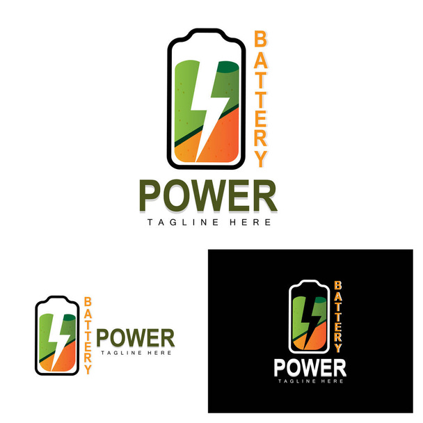 Battery Logo Design, Technology Charging Illustration, Company Brand Vector - Vektör, Görsel