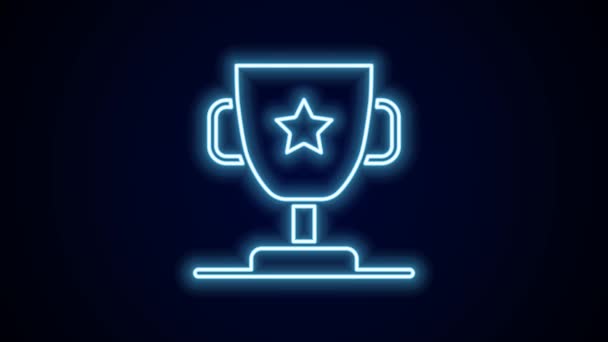 Ragyogó neon line Award kupa ikon elszigetelt fekete háttér. Győztes trófea szimbólum. Bajnokság vagy verseny trófea. Sportteljesítmény tábla. 4K Videó mozgás grafikus animáció. - Felvétel, videó