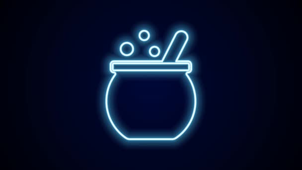 Glowing neon line Halloween witch cauldron icon isolated on black background. Happy Halloween party. 4K Video motion graphic animation. - Footage, Video
